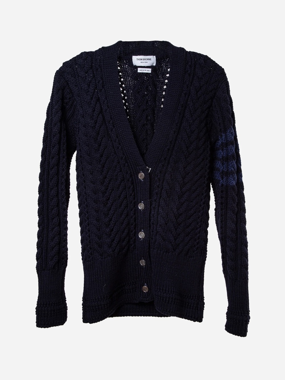 Thom Browne Navy Cable Knit Merino Wool Cardigan Size 36